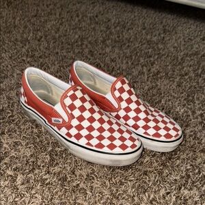 Burnt Orange/Red & White Checkered Slip-On Vans